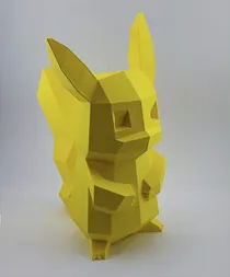 Pikachu amarelo em estilo facetado, impresso em 3D